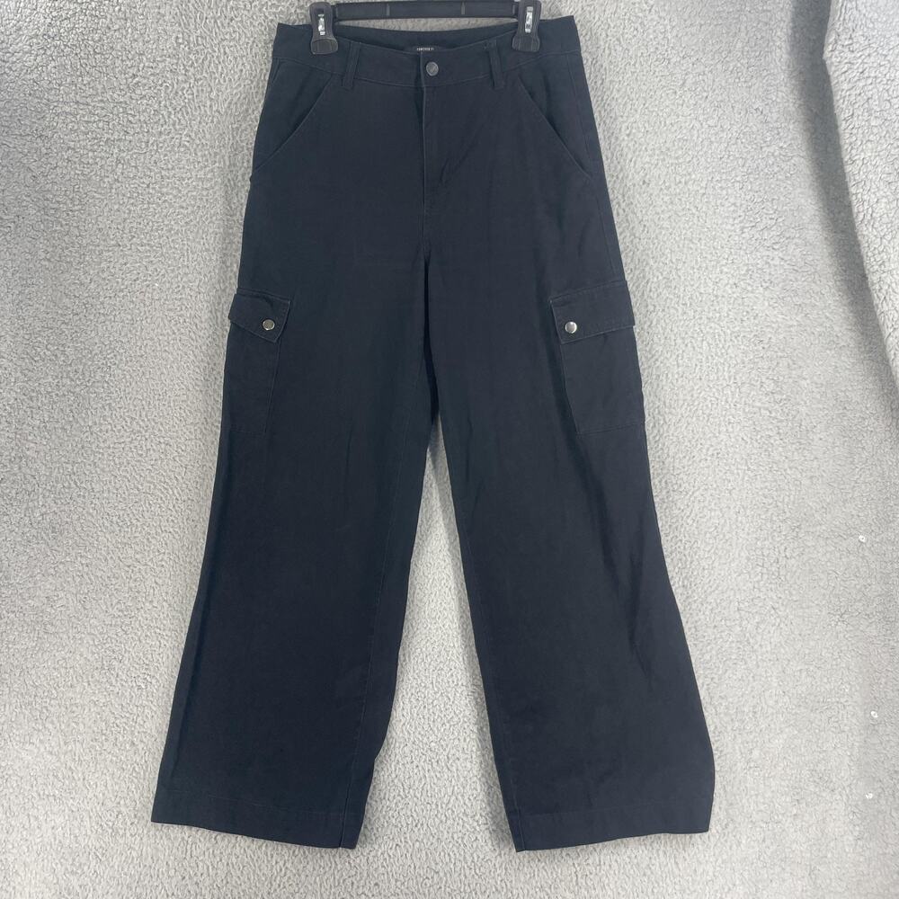 Forever 21 Cargo Pants Womens Large Black Wide Leg Utility Pockets Streetwear